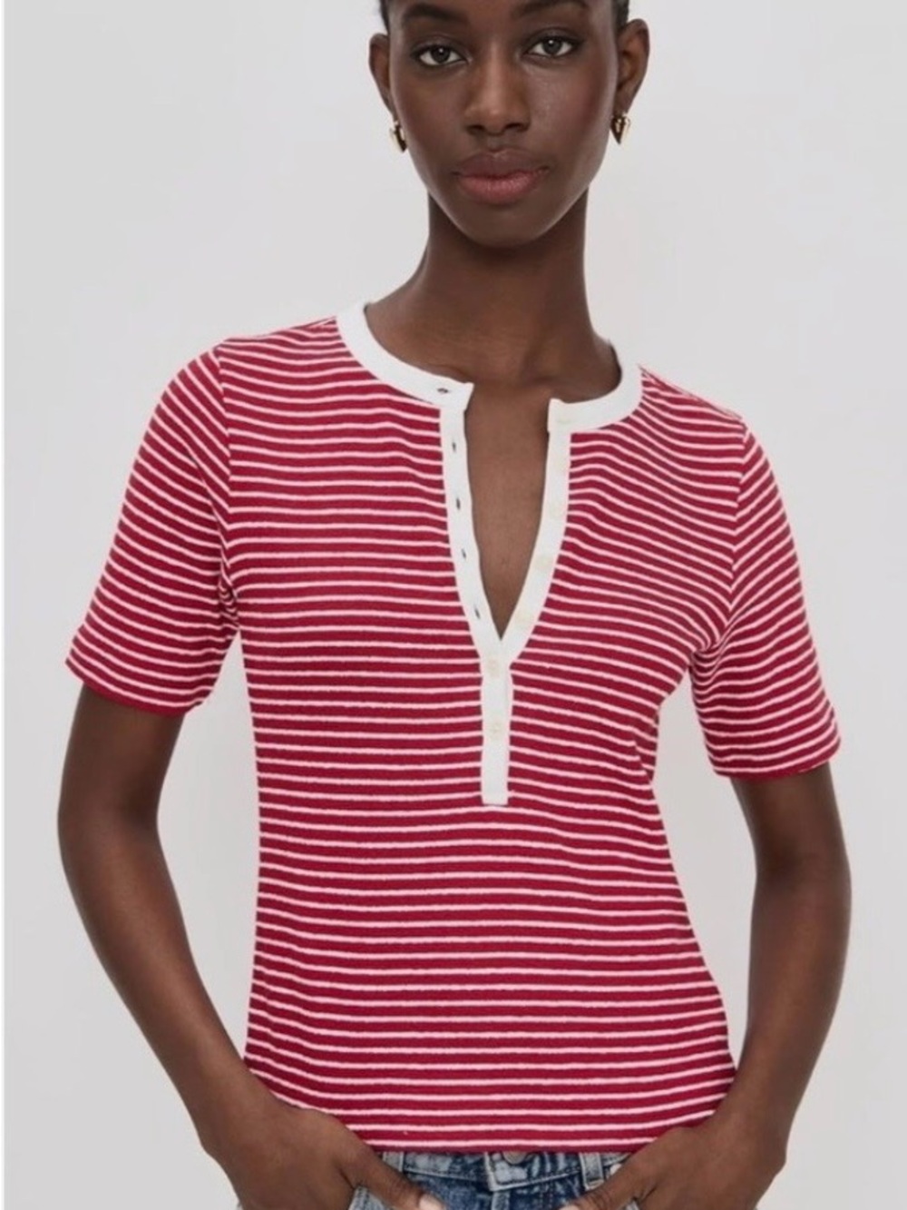 NWT Madewell Striped Elbow Sleeve Henley Tee
